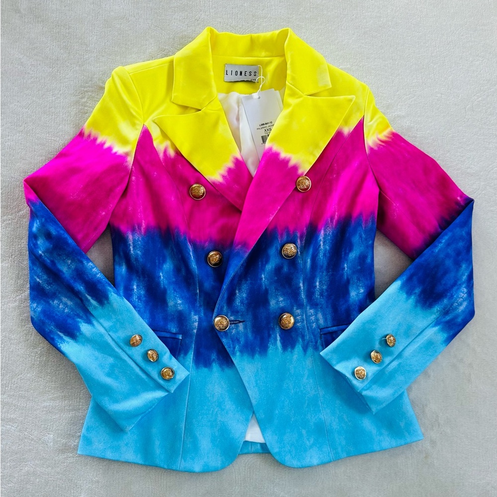 Lioness Women's Notched Collar Ombre Blazer Yellow Pink Purple Blue Size S
